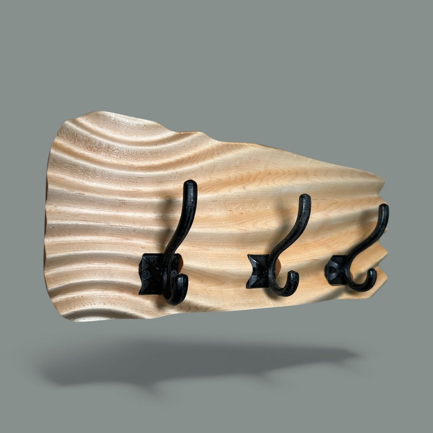 Wavy Walnut Coat Rack | Modern Towel Rack, Bathroom Hook Organizer
