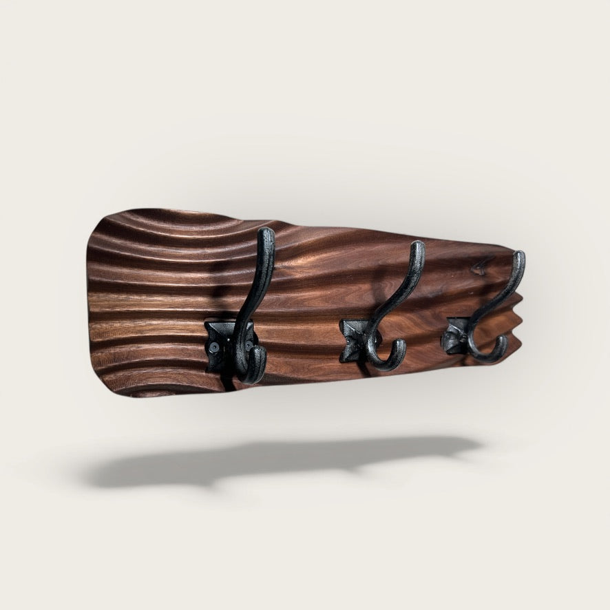 Wavy Walnut Coat Rack | Modern Towel Rack, Bathroom Hook Organizer