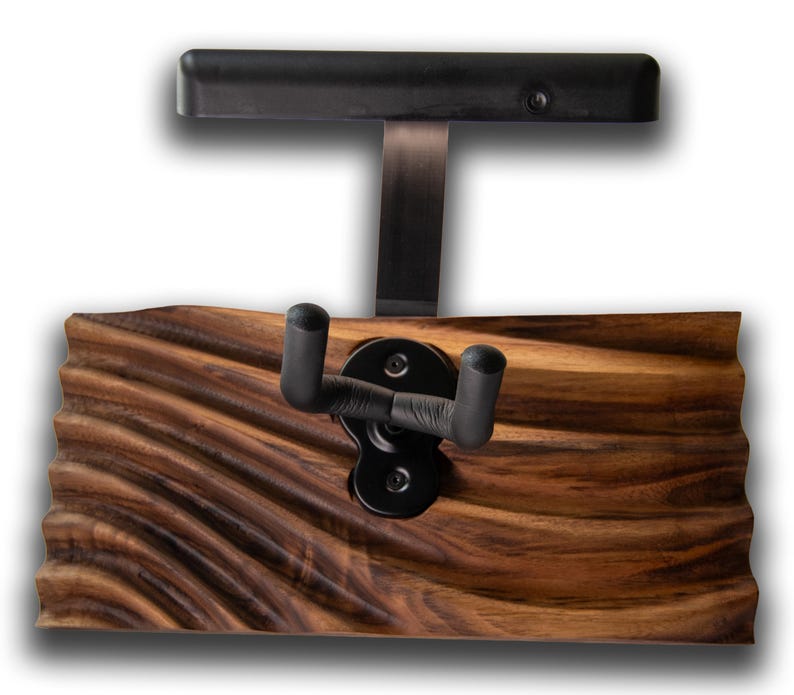 LED Guitar Wall Mount, Wavy Wood Bass Guitar Hanger, Handcrafted Walnut or Maple
