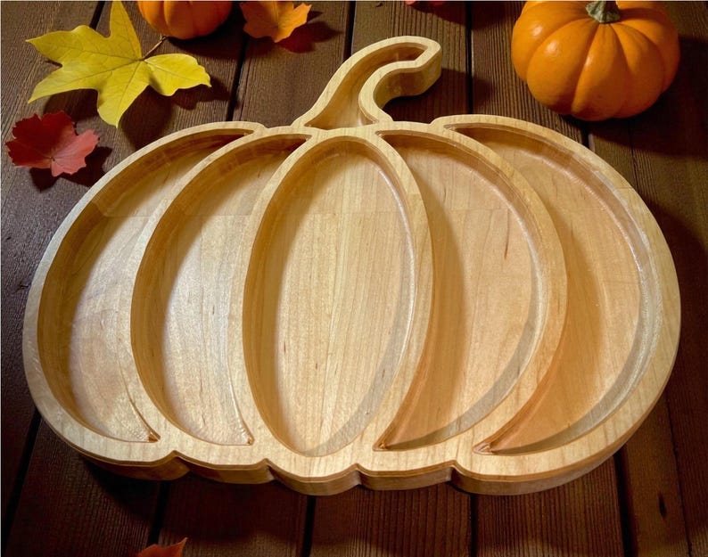 Handcrafted Maple Or Walnut Pumpkin Serving Tray – Fall Table Centerpiece For Thanksgiving