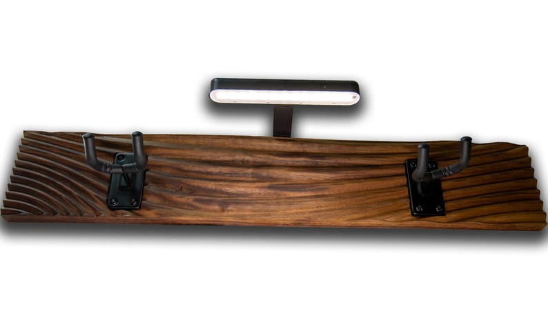 LED Guitar Wall Mount, Wavy Wood Bass Guitar Hanger, Handcrafted Walnut or Maple