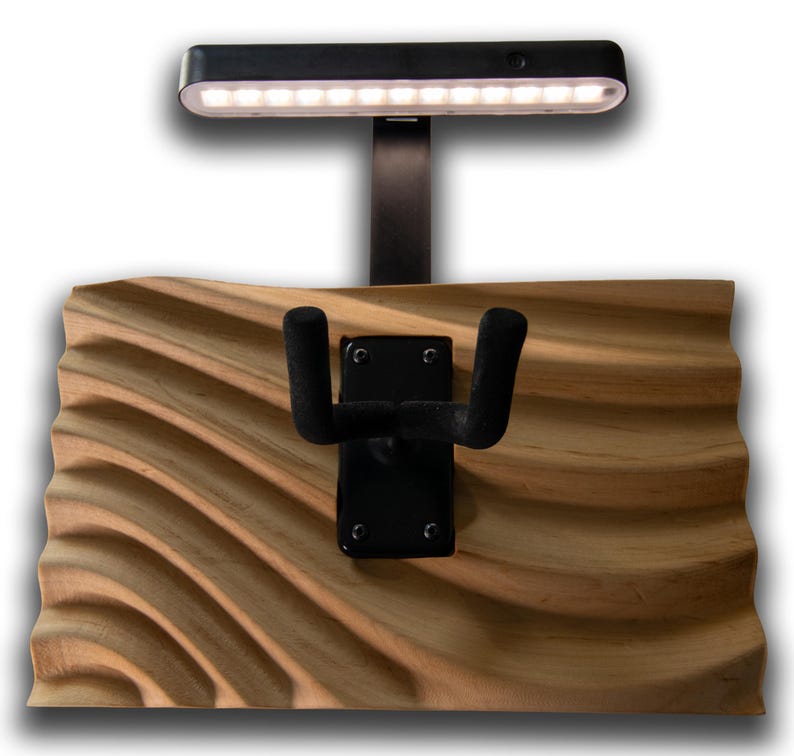 LED Guitar Wall Mount, Wavy Wood Bass Guitar Hanger, Handcrafted Walnut or Maple