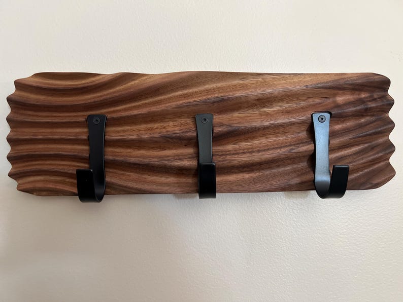 Wavy Walnut Coat Rack | Modern Towel Rack, Bathroom Hook Organizer