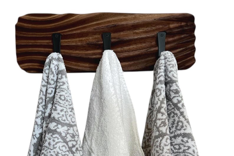 Wavy Walnut Coat Rack | Modern Towel Rack, Bathroom Hook Organizer