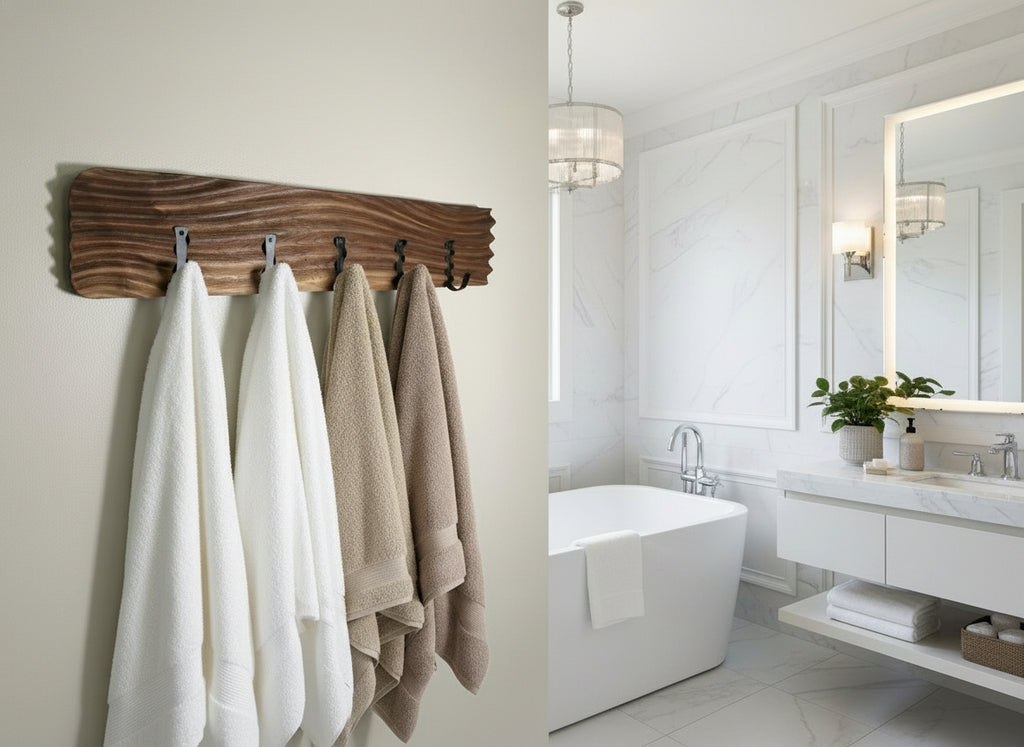 Wavy Walnut Coat Rack | Modern Towel Rack, Bathroom Hook Organizer