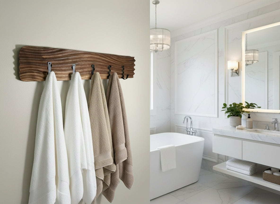 Wavy Walnut Coat Rack | Modern Towel Rack, Bathroom Hook Organizer