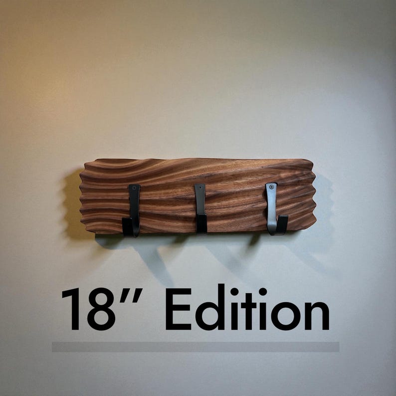 Wavy Walnut Coat Rack | Modern Towel Rack, Bathroom Hook Organizer