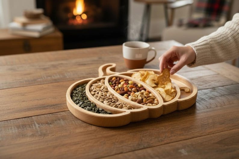 Handcrafted Maple Or Walnut Pumpkin Serving Tray – Fall Table Centerpiece For Thanksgiving