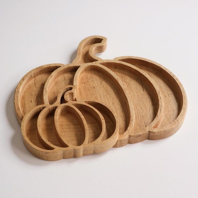 Handcrafted Maple Or Walnut Pumpkin Serving Tray – Fall Table Centerpiece For Thanksgiving