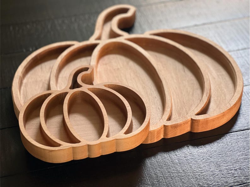 Handcrafted Maple Or Walnut Pumpkin Serving Tray – Fall Table Centerpiece For Thanksgiving