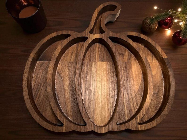 Handcrafted Maple Or Walnut Pumpkin Serving Tray – Fall Table Centerpiece For Thanksgiving