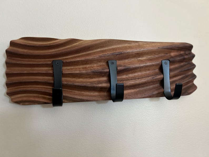 Wavy Walnut Coat Rack | Modern Towel Rack, Bathroom Hook Organizer