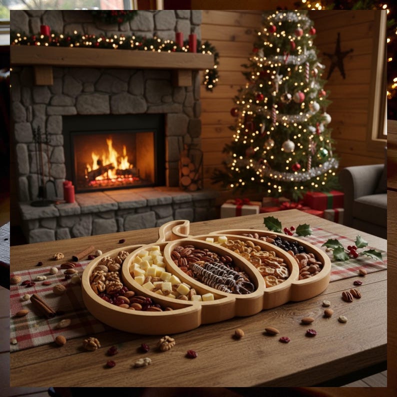 Handcrafted Maple Or Walnut Pumpkin Serving Tray – Fall Table Centerpiece For Thanksgiving