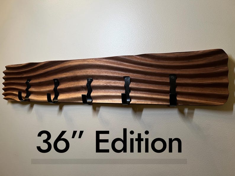 Wavy Walnut Coat Rack | Modern Towel Rack, Bathroom Hook Organizer