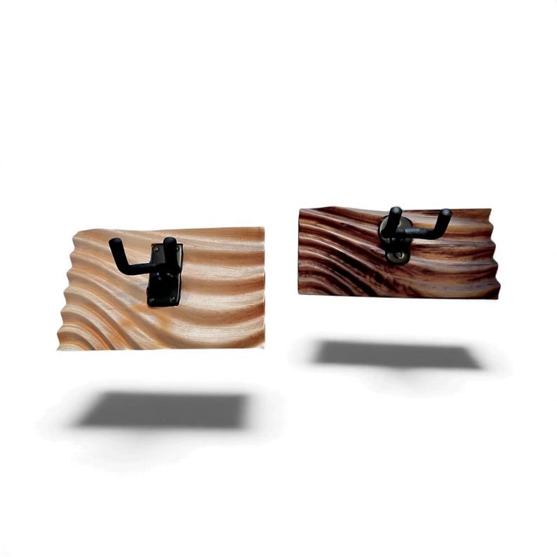 LED Guitar Wall Mount, Wavy Wood Bass Guitar Hanger, Handcrafted Walnut or Maple