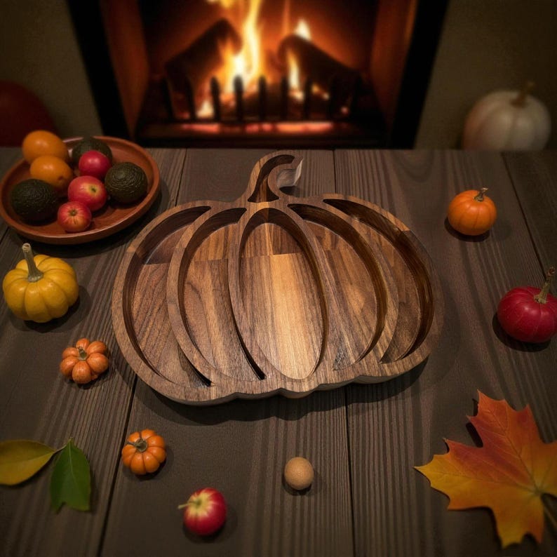 Handcrafted Maple Or Walnut Pumpkin Serving Tray – Fall Table Centerpiece For Thanksgiving