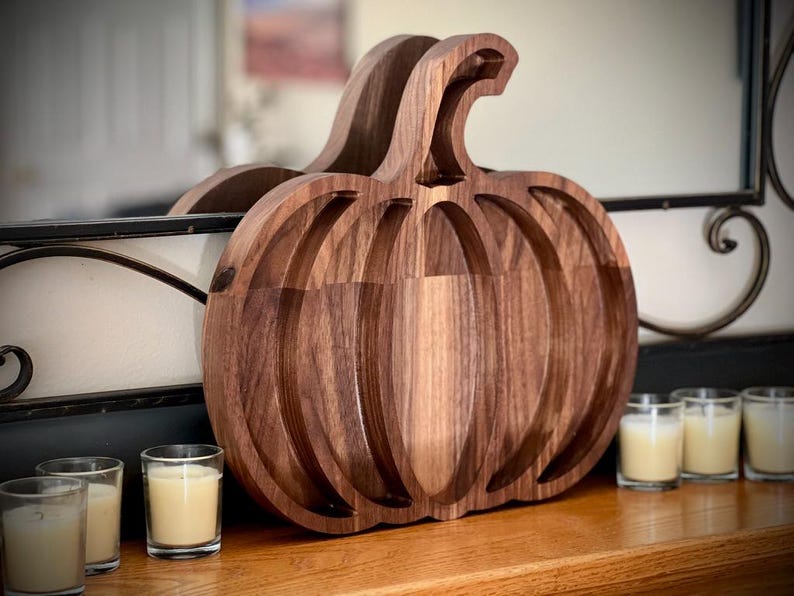 Handcrafted Maple Or Walnut Pumpkin Serving Tray – Fall Table Centerpiece For Thanksgiving